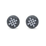 Round Stud Earrings Micro Pave Simulated CZ Screwback 925 Sterling Silver
