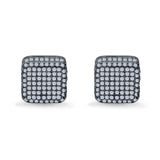 Square 3D Hip Hop Earrings Iced Out Simulated CZ Stud Screwback 925 Sterling Silver