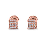 Square Stud Earrings Simulated CZ Accent Screw Back 925 Sterling Silver (6mm)