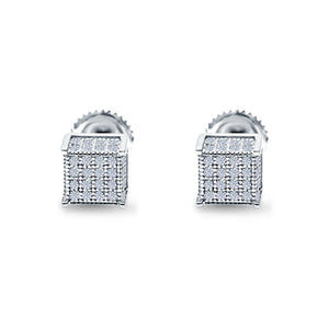 Square Stud Earrings Simulated CZ Accent Screw Back 925 Sterling Silver (6mm)
