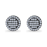 Stud Earrings Screw Back Round Design Simulated CZ 925 Sterling Silver