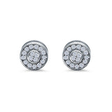 Round Design Simulated CZ Stud Earrings Screw Back 925 Sterling Silver 6mm