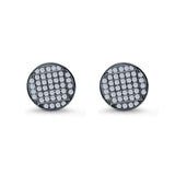 Hip Hop Round Stud Earrings Simulated CZ Screw Back 925 Sterling Silver