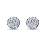 Hip Hop Round Stud Earrings Simulated CZ Screw Back 925 Sterling Silver