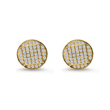 Hip Hop Round Stud Earrings Simulated CZ Screw Back 925 Sterling Silver