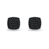 Square Cushion Shape Simulated CZ Stud Earrings Screw-Back Round Pave 925 Sterling Silver