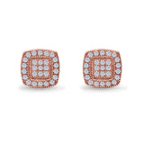 Square Cushion Shape Simulated CZ Stud Earrings Screw-Back Round Pave 925 Sterling Silver