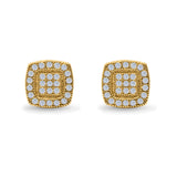 Square Cushion Shape Simulated CZ Stud Earrings Screw-Back Round Pave 925 Sterling Silver