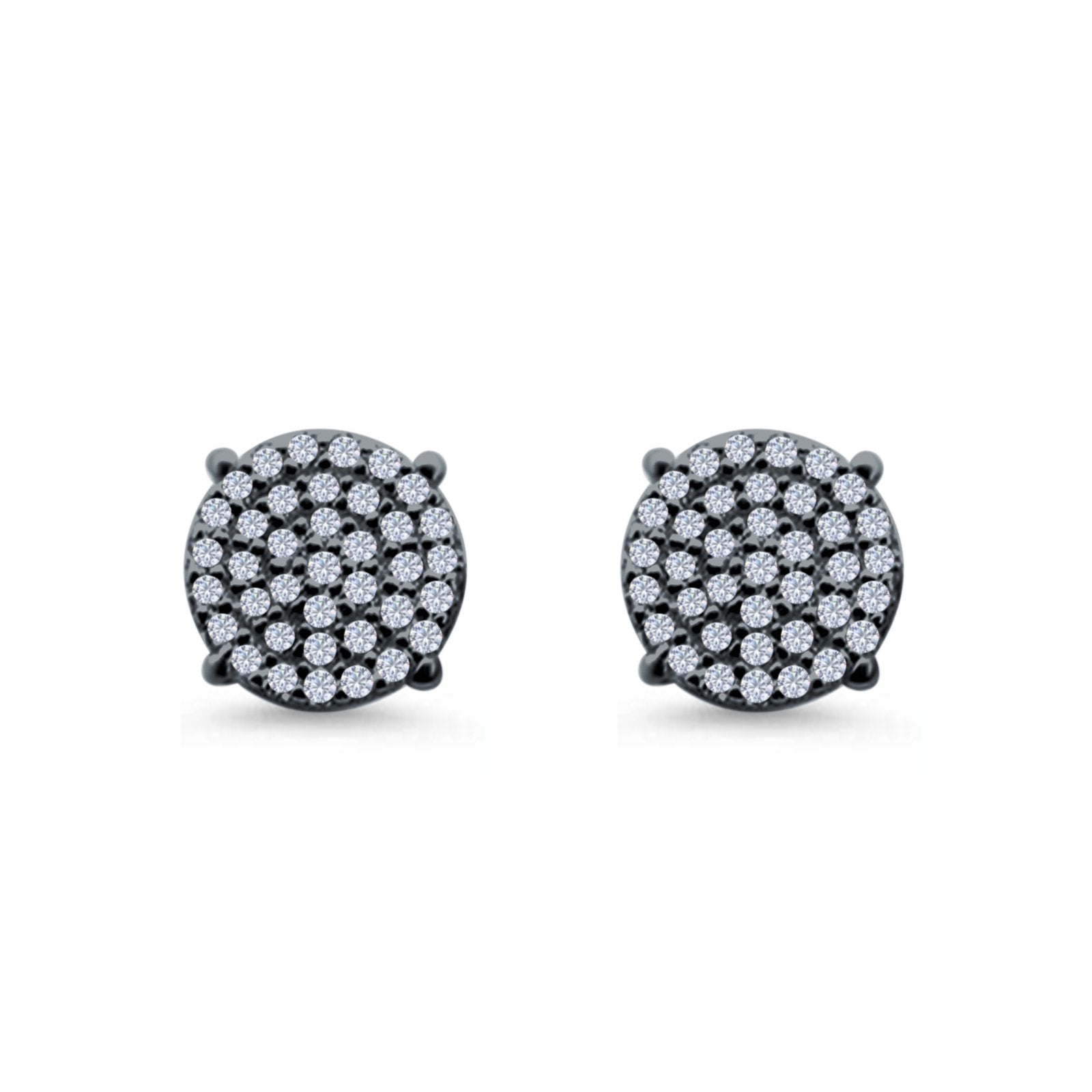 Hip Hop Stud Earrings Screwback Round Simulated CZ 925 Sterling Silver (10mm)