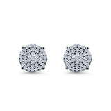 Hip Hop Stud Earrings Screwback Round Simulated CZ 925 Sterling Silver (10mm)