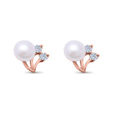 Elegant Pearl Stud Earrings Simulated CZ 925 Sterling Silver