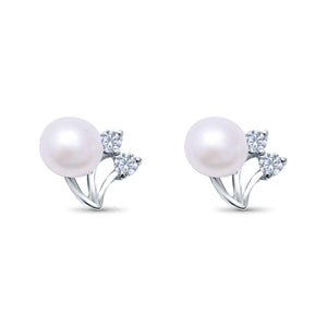 Elegant Pearl Stud Earrings Simulated CZ 925 Sterling Silver