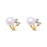 Elegant Pearl Stud Earrings Simulated CZ 925 Sterling Silver