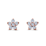 Cluster Flower Stud Earrings Round Simulated CZ 925 Sterling Silver