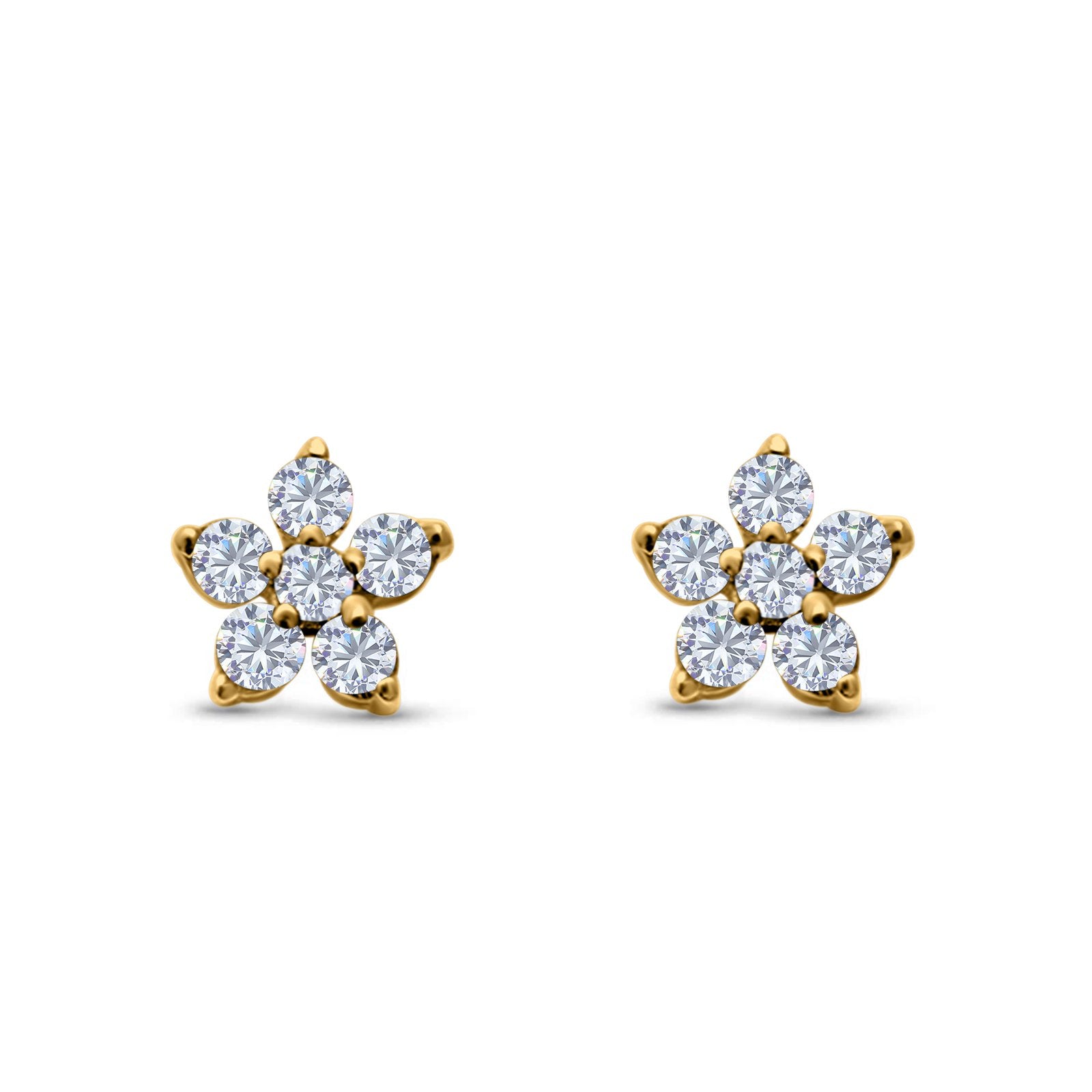 Cluster Flower Stud Earrings Round Simulated CZ 925 Sterling Silver