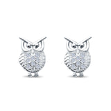 Lucky Owl Stud Earrings Round Pave Simulated CZ 925 Sterling Silver