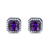 Stud Earrings Wedding Bridal Princess Simulated Cubic Zirconia Solid 925 Sterling Silver