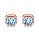 Stud Earrings Wedding Bridal Princess Simulated Cubic Zirconia Solid 925 Sterling Silver