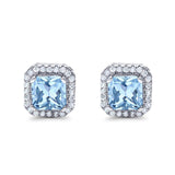 Stud Earrings Wedding Bridal Princess Simulated Cubic Zirconia Solid 925 Sterling Silver