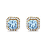 Stud Earrings Wedding Bridal Princess Simulated Cubic Zirconia Solid 925 Sterling Silver