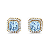 Stud Earrings Wedding Bridal Princess Simulated Cubic Zirconia Solid 925 Sterling Silver