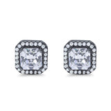 Stud Earrings Wedding Bridal Princess Simulated Cubic Zirconia Solid 925 Sterling Silver