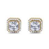 Stud Earrings Wedding Bridal Princess Simulated Cubic Zirconia Solid 925 Sterling Silver