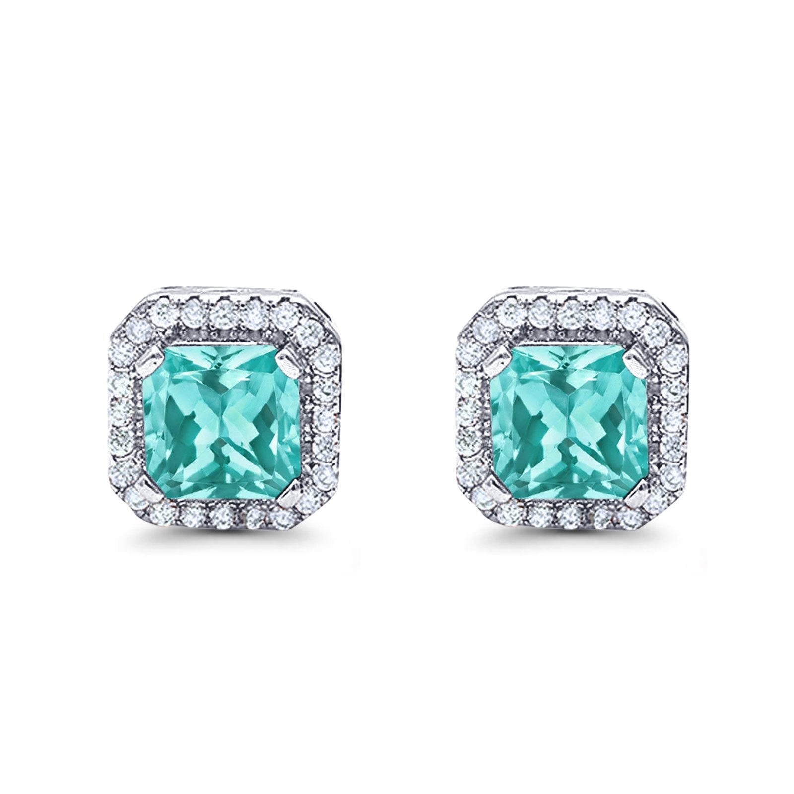 Stud Earrings Wedding Bridal Princess Simulated Cubic Zirconia Solid 925 Sterling Silver