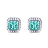 Stud Earrings Wedding Bridal Princess Simulated Cubic Zirconia Solid 925 Sterling Silver