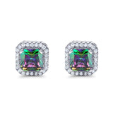 Stud Earrings Wedding Bridal Princess Simulated Cubic Zirconia Solid 925 Sterling Silver