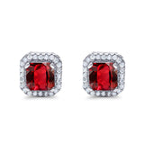 Stud Earrings Wedding Bridal Princess Simulated Cubic Zirconia Solid 925 Sterling Silver