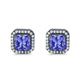 Stud Earrings Wedding Bridal Princess Simulated Cubic Zirconia Solid 925 Sterling Silver