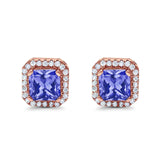 Stud Earrings Wedding Bridal Princess Simulated Cubic Zirconia Solid 925 Sterling Silver