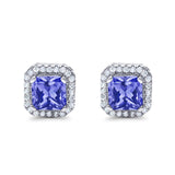 Stud Earrings Wedding Bridal Princess Simulated Cubic Zirconia Solid 925 Sterling Silver