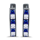Half Eternity Hoop Earrings Princess Cut Simulated CZ 925 Sterling Silver (14mm)