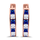 Half Eternity Hoop Earrings Princess Cut Simulated CZ 925 Sterling Silver (14mm)