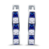 Half Eternity Hoop Earrings Princess Cut Simulated CZ 925 Sterling Silver (14mm)