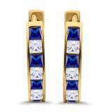 Half Eternity Hoop Earrings Princess Cut Simulated CZ 925 Sterling Silver (14mm)