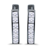 Half Eternity Hoop Earrings Princess Cut Simulated CZ 925 Sterling Silver (14mm)