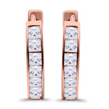 Half Eternity Hoop Earrings Princess Cut Simulated CZ 925 Sterling Silver (14mm)