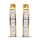 Half Eternity Hoop Earrings Princess Cut Simulated CZ 925 Sterling Silver (14mm)
