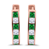 Half Eternity Hoop Earrings Princess Cut Simulated CZ 925 Sterling Silver (14mm)