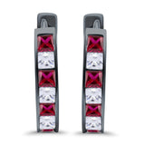 Half Eternity Hoop Earrings Princess Cut Simulated CZ 925 Sterling Silver (14mm)