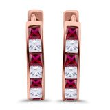 Half Eternity Hoop Earrings Princess Cut Simulated CZ 925 Sterling Silver (14mm)