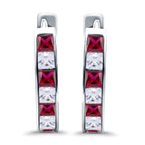 Half Eternity Hoop Earrings Princess Cut Simulated CZ 925 Sterling Silver (14mm)