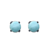 Round Natural Larimar CZ Stud Earrings 925 Sterling Silver 3MM-10MM