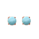 Round Natural Larimar CZ Stud Earrings 925 Sterling Silver 3MM-10MM