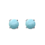 Round Natural Larimar CZ Stud Earrings 925 Sterling Silver 3MM-10MM