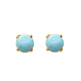 Round Natural Larimar CZ Stud Earrings 925 Sterling Silver 3MM-10MM