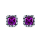 Cushion Cut Stud Earrings Simulated CZ 925 Sterling Silver